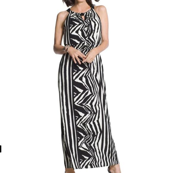 NWT Chico's Knit Zebra Maxi Dress Chico's Size 1/ US Size M/8 - Picture 1 of 12